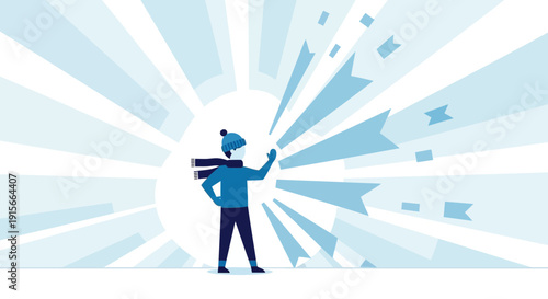 A Person Extends Their Arm Amidst Rays of Light in Cold Weather Concept