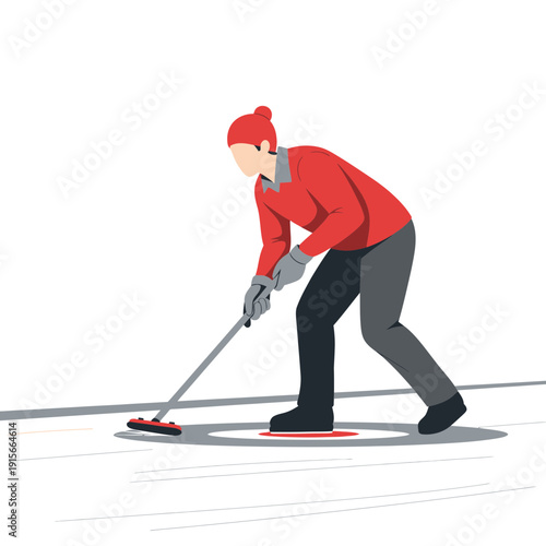 Active Athlete Engaged In Winter Curling Competition On Ice