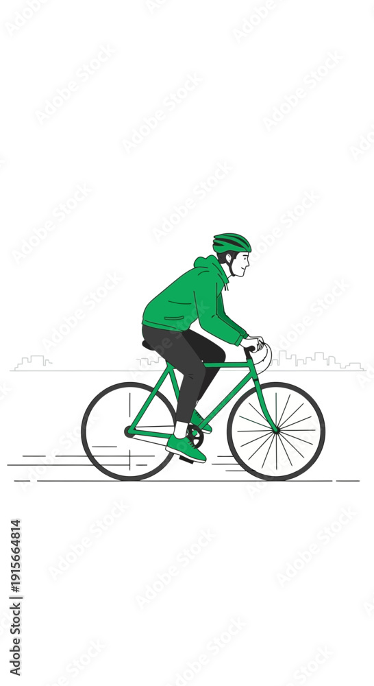 Fototapeta premium Active Person Cycling Outdoors With Minimalist Green Design