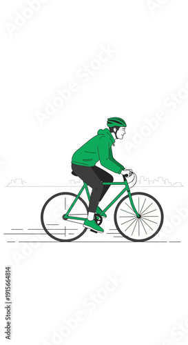 Active Person Cycling Outdoors With Minimalist Green Design