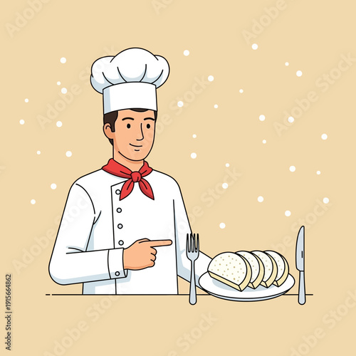 A Chef Presents Freshly Prepared Food on a Plate Pointing Towards the Culinary Creation