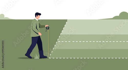 A Person Measuring Land With a Tape Measure and Dividing it into Sections For Planning
