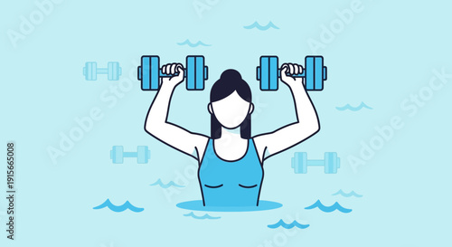 Active Woman Lifting Dumbbells In Water For Aquatic Fitness Routine