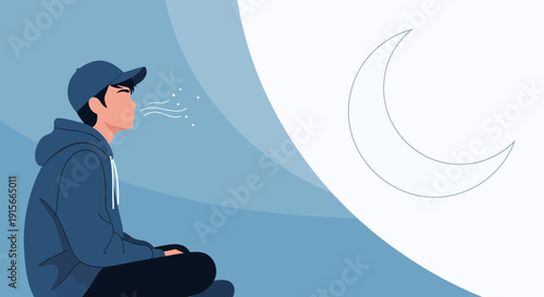 A Person Meditates Under The Moon, Enjoying Quiet Moments And Peaceful Reflection