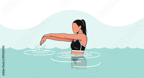 Active Woman Performing Water Exercise In A Refreshing Ocean