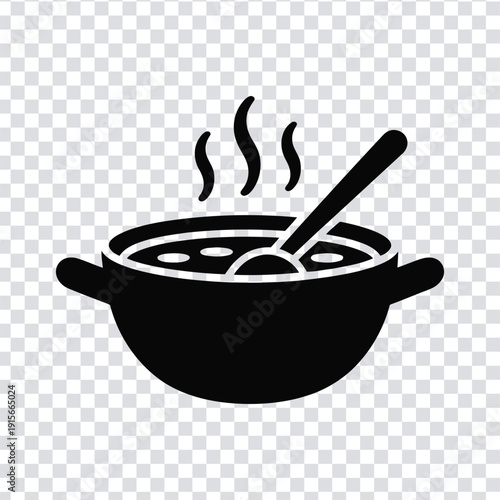 Black silhouette of a steaming bowl of soup with a spoon