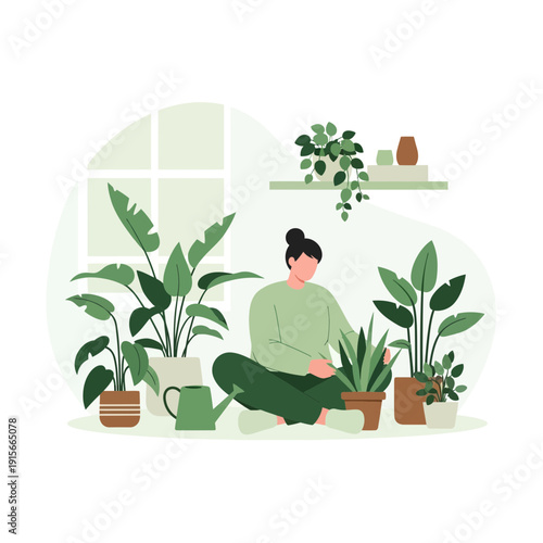 A Person Nurtures Indoor Flora: Cultivating Greenery Within A Bright, Domesticated Interior Space