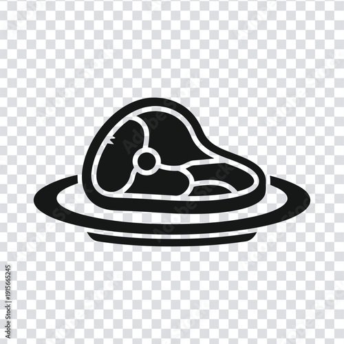 Black and white illustration of a steak on a plate