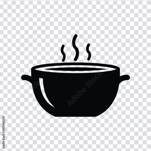 Black silhouette of a steaming bowl with handle