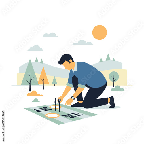 A Person Prepares A Picnic For A Pleasant Afternoon In The Tranquil Outdoor Setting