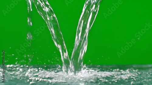Water pouring into a pool with green background