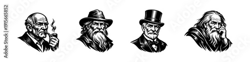 Historical figures icon set. flat vector icons set of vintage gentlemen illustrations