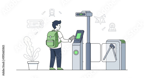 A Person Using a Smart Ticket Access System for Transportations and Traveling
