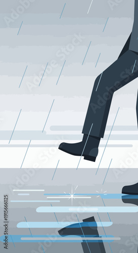 A Person's Walk Through the Rain Depicting Emotional Weather and Solitary Moments