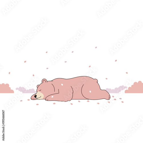 A Delightful Pink Bear Enjoys a Peaceful Slumber Amidst a Gentle Snowfall