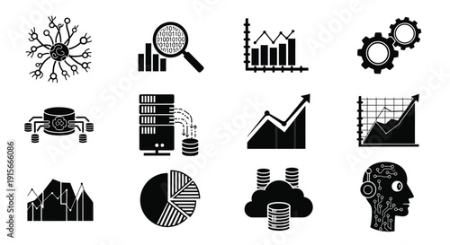 Black icons representing data science ai and complex systems