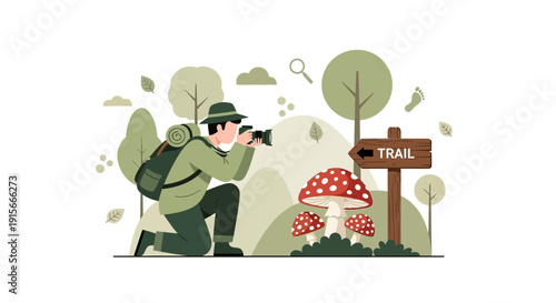 Adventurous Photographer Captures Enchanting Forest Mushroom Trail Scene