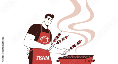 A Football Fan Grilling Skewers, A Celebration of Tailgate and Culinary Delights