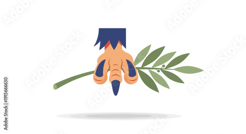 A Symbolic Illustration of Clawed Hand Holding a Branch of Leaves and Modern Aesthetic