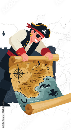 A Jovial Pirate With A Treasure Map And Ready To Embark On An Exciting Adventure