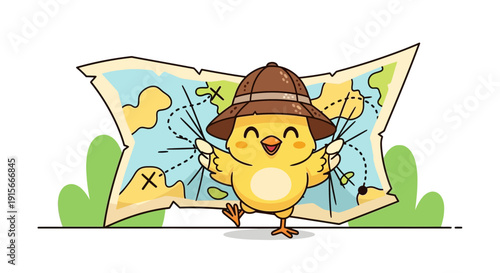 Adventure Awaits Little Chick Explorer With Treasure Map
