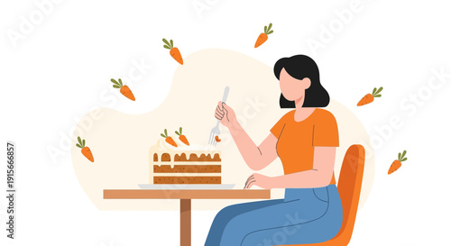 A Woman Enjoys A Slice Of Delicious Carrot Cake With A Fork