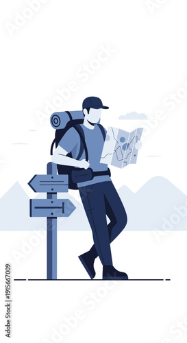 Adventure Seeker Consulting Directional Signpost While Studying Detailed Map
