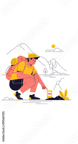 Adventure Seeker Discovering Hidden Treasures in Nature During Expedition