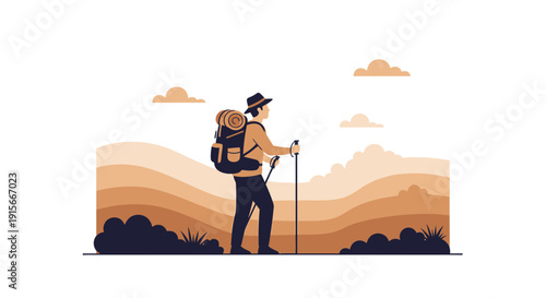 Adventure Seeker Hiking Through Scenic Mountainous Terrain