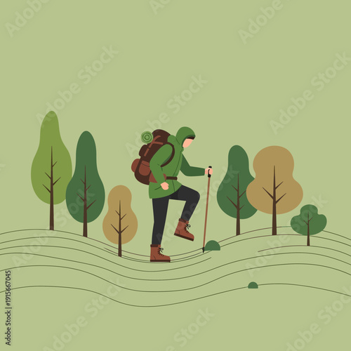 Adventure Seeker Hiking Through Lush Forest Trails