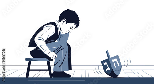 A Young Boy Observes The Spinning Dreidel During A Moment Of Reflection And Contemplation