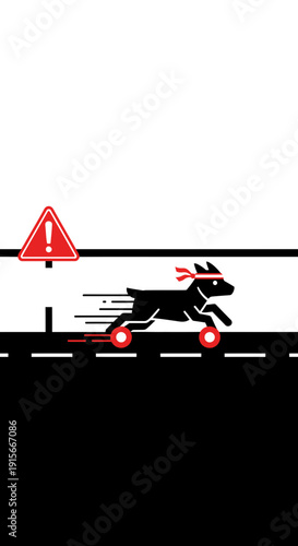 Alert For Fast Moving Dog On Skates On Roadway Danger Ahead