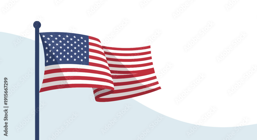 Obraz premium American Flag Waving Majestically On A Pole With A Simple Background