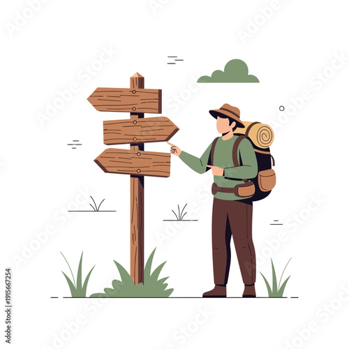 Adventurer Contemplating Diverse Pathways At A Rustic Crossroads