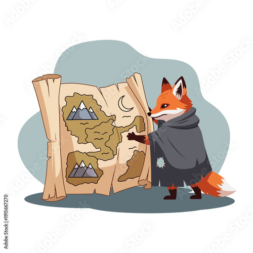 A Mystical Fox Cartographer Displays A Treasure Map In Search Of Adventure's Next Chapter