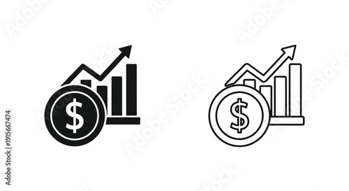 Financial growth and monetary value represented by line graphs and coins