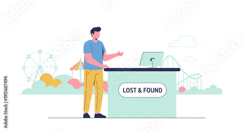 Amusement Park Visitor At Lost And Found Service Desk
