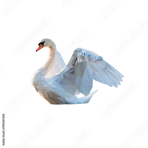 Low Poly Swan Vector Illustration – Geometric Polygonal Bird Isolated on White Background