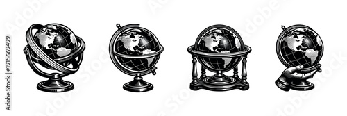 Globe vector icons set. earth and world symbols. flat geography icons collection