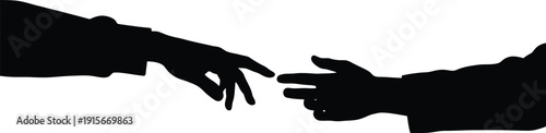 Human Connection Silhouette with Two Hands Touching Fingers, Spark of Love and Partnership Concept