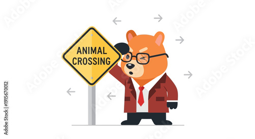 Animated Business Bear Pondering Animal Crossing Sign For Guidance