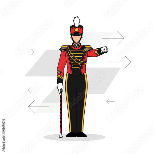 Animated Drum Major Leading Marching Band With Baton Performance