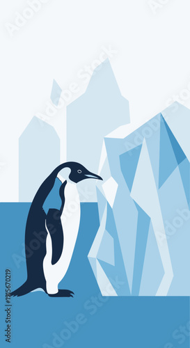 Arctic Penguin Amidst Chilling Ice Formations Minimalist Style