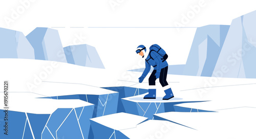 Arctic Explorer Navigating Treacherous Ice Crevasses