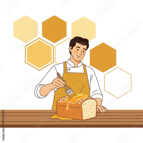 Artisan Baker Glazing Fresh Loaf With Golden Honey For Delicious Baked Goods