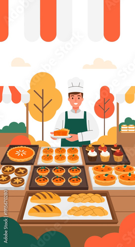 Artisan Baker Showcasing Freshly Baked Pastries And Breads