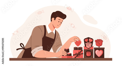 Artisan Chocolatier Crafts Sweet Delights with Heart Shaped Chocolates