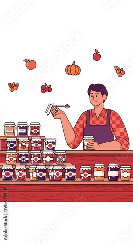 Artisan Maker Presents Homemade Preserves and Jams At Market Stall