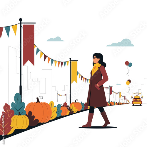 Autumn Street Festival With Pumpkins And Festive Decorations