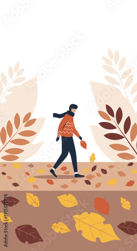 Autumnal Scene Featuring A Person Walking Amidst Falling Leaves
